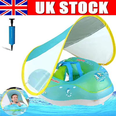 Inflatable Swimming Ring Baby Pool Float Toys With Canopy Sunshade Swim Circle U • £18.90