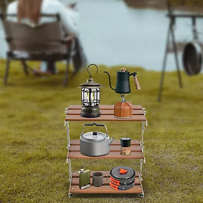 Camping Kitchen Table Picnic Cabinet Folding Cooking Storage Rack Portable • $49.41