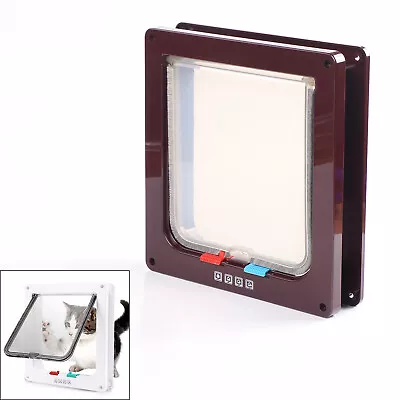 Pet Door 4 Way Locking Dog Cat Flap Magnetic Door Frame Large /Coffee • £17.34