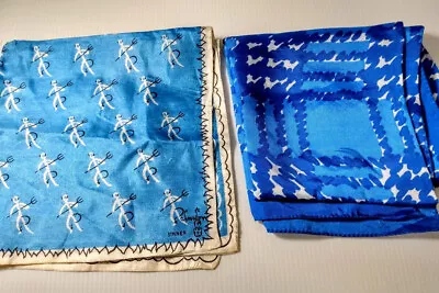 LOT Of 2 VINTAGE Blue Square Spring Scarves- SYMPHONY Saint & Sinner & Abstract • $9.99