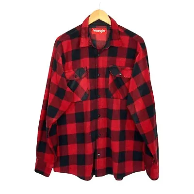 Wrangler Mens Buffalo Plaid Flannel Shirt Jacket Shacket Large Red Lumberjack • $21