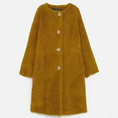 Sold Out Zara Wool A Line Faux Shearling Teddy Olive Gold Coat Spain XS/S NWT • $75