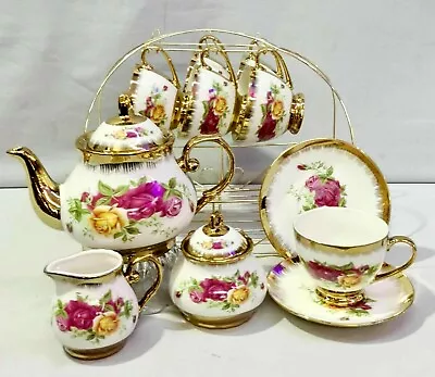 £49.99 • Buy Royal Vintage Bone China 17pc Tea Set Cups,Saucers,Tea Pot,Sugar Pot,Creamer,Sta