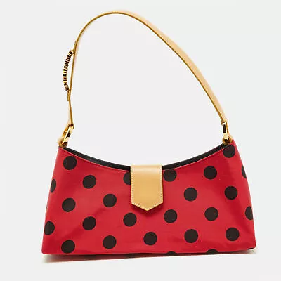 Moschino Red/Black Canvas And Leather Polka Baguette Bag • $137.55