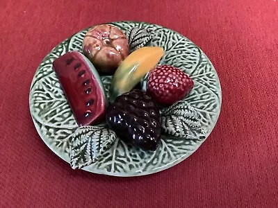 Majolica  Fruit Bowl Plate Possibly Vallairis 16cm Diameter Banana Strawberry + • $12.43