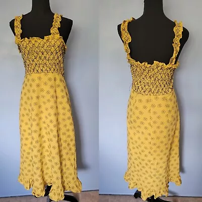 Moodie Smocked Floral Yellow Sun Dress Medium • $26.99