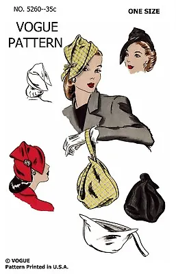 VOGUE 5260 Unique HATS & BAG Fabric Sewing Pattern Chemo Cancer Alopecia 1 Size  • $5.49