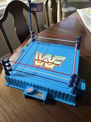 Vintage Hasbro WWF Titan Sports 1990 Official Wrestling Ring W/ Round Blue Posts • $235