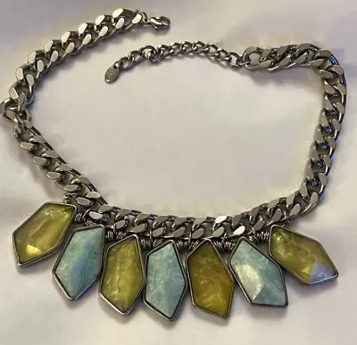 $30 • Buy Zara Statement Chunky Heavy Irregular Shaped Stone Necklace Green Blue