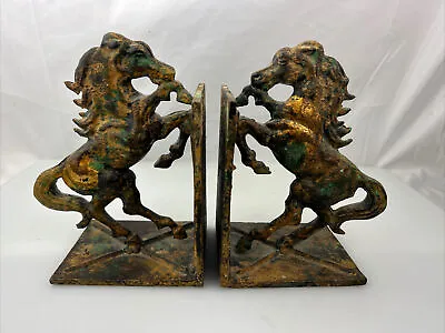 Rustic & Tarnish Looking Cast Iron  Bookends Horse Horses Heavy Decor Made Japan • $44.62