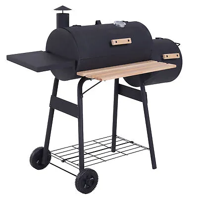 Outsunny Portable Charcoal BBQ Grill Steel Offset Smoker Combo Backyard • £96.99