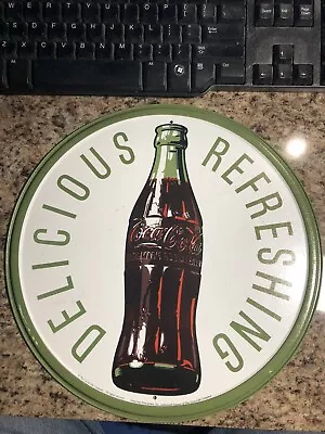 Vintage Coca-Cola Round Tin Sign (Delicious Refreshing)  • $8.99