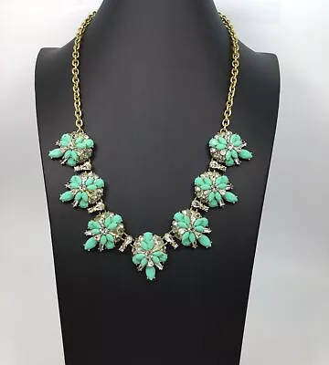 J. Crew Goldtone Mint Green Rhinestone Statement Necklace • $14