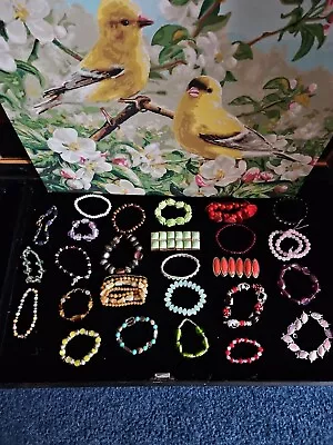 Vintage Bracelet Jewerly Lot Of 27.  Glass Beads Plastic.  1.6lbs • $5.99