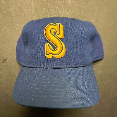 Vintage 80s Seattle Mariners New Era Pro  Wool Diamond Fitted Hat 7 3/4 USA Made • $59.99