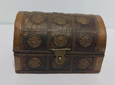 Vintage Small 5” Wood Treasure Chest Trinket Box Trimmed In Brass Made In India • $30