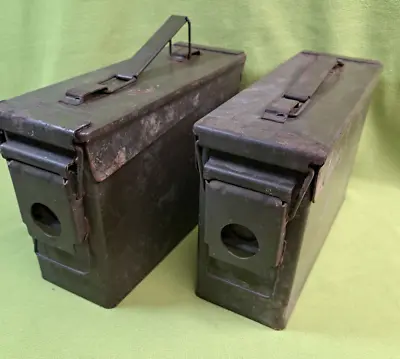 2 -Military Green Metal Amo Boxes-need TLC- Have The Logo GP&F Below The Latch • $17.99