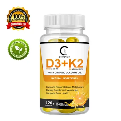 Vitamin K2 MK-7 200MCG + D3 5000 IU - 120 Vegan Capsules - Bones & Heart Health • $19.79