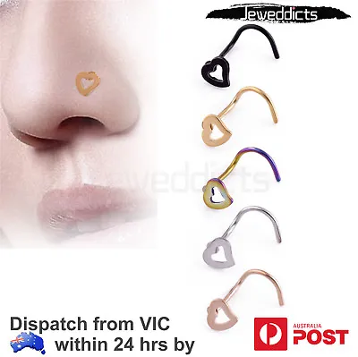 1-5pcs Heart Nose Stud Ring Spiral Bar Surgical Steel Body Piercing Jewellery • $3.99