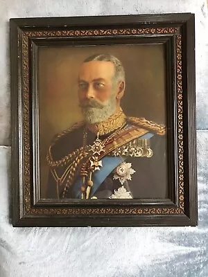 Picture King George V Old Vintage Wooden Frame Antique • £44