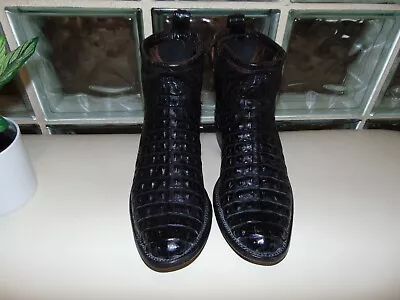 Vintage Made In Mexico Black Caiman Hornback Ankle Boots Western Boots Sz 10 EE • $9.99