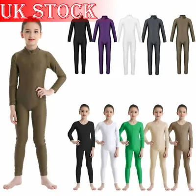 UK Girl Long Sleeve Dance Gymnastic Leotard Unitard Full Length Bodysuit Catsuit • £15.49