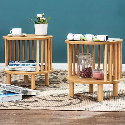 Set Of 2 Bedroom Bedside Table Nightstand End Side Organizer Bamboo Storage • $76.99