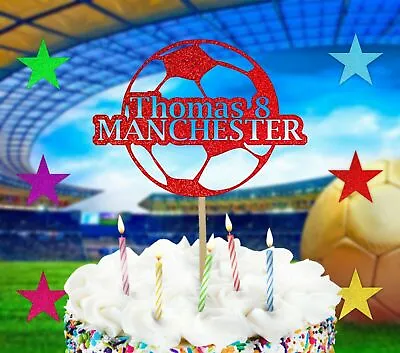 Personalised Football Themed Birthday Cake Topper Double Sided Glitter Card • £2.90