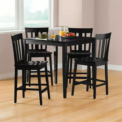 Modern Contemporary Black Solid Wood Counter-Height Dining Table And 4 Chair Set • $290.23