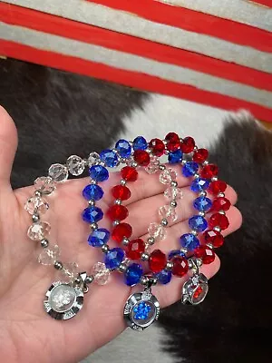 4th Of July Bracelet For Woman Stackable Beaded Bracelets Stretch Sparkle RWB • $14.95