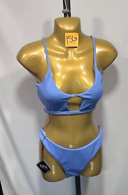 NWT Zaful Blue 2 Piece Bikini Neck And Back Straps Crisscross Accent Large 8 • $9.99