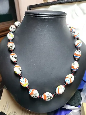 £152 • Buy Vintage Chinese Export Necklace Hand Painted Large Porcelain Beads Clown Faces
