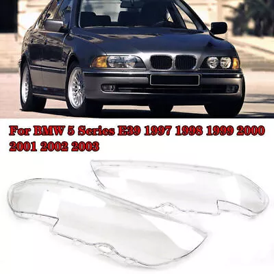 Pair Headlight Lens Cover Shell For 1996-2003 BMW 5 Series E39 Facelift 528i • $56.99