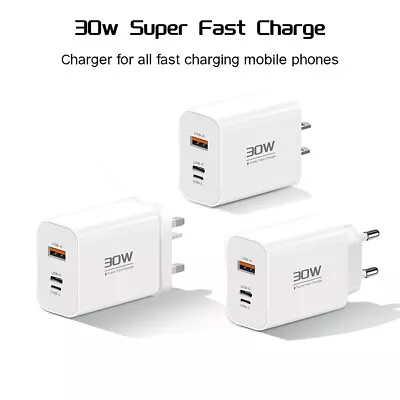 USB-C Type-C 30W PD Power Block Adapter Fast Wall Charger For IPhone 15 14 13 12 • £8.39