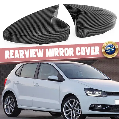 2X Carbon Fiber OX Horn Side Mirror Cover Caps For Volkswagen VW Polo 2010-2017 • $26.99