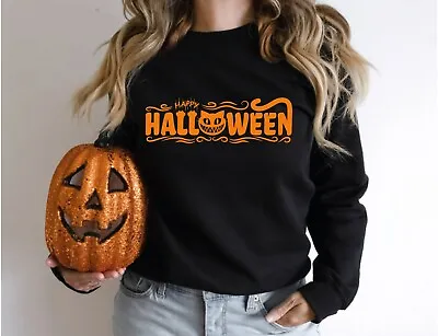 Happy Halloween Pumpkin Tee Witch  Season Unisex Sweatshirt Cat Halloween • £14.69