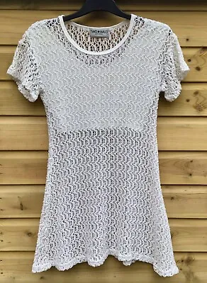 TWO WILD LONDON Ivory White Cotton Open Knit Tunic/Mini Dress Lined Top UK10-12 • £8
