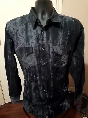 Rock 47 Wrangler Shirt Mens XL Navy Blue Western Pearl Snap All Over Print • $30.99