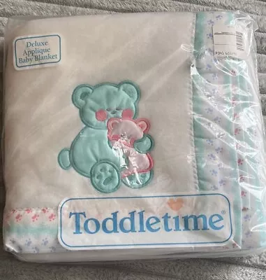 Vintage Penny's Toddletime Crib Blanket Teddy Bear Appliqué 36x45 • $28