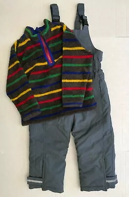 Hanna Andersson Snow Bib Pants Overalls & Fleece 1/4 Zip Jacket Size 110 • $24.99