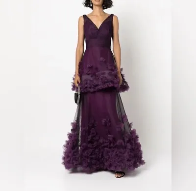 Marchesa Notte Tiered Floral Appliqué Dress • $825