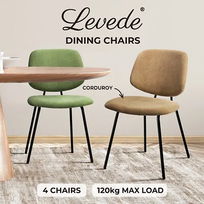 Levede 4x Dining Chairs Vintage Retro Soft Corduroy Kitchen Padded Lounge Seat • $259.99