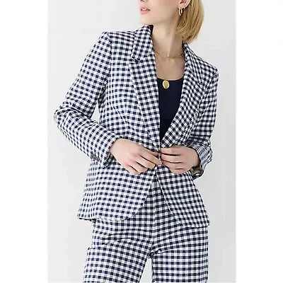 $298 J. Crew Parke Blazer Gingham Check Navy White Lined Jacket Women's SZ 10 • $42.95