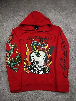 Ed Hardy Hoodie Mens Large Red Skull Snake Fire Logo New With Tags Double Sided  • $69.95