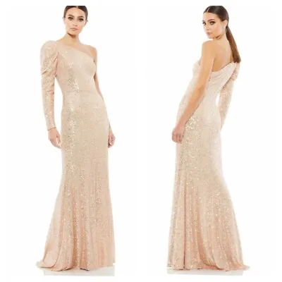 Ieena MAC DUGGAL Size 12 Rose Gold Sequin One Shoulder Trumpet Gown #26591 • $69