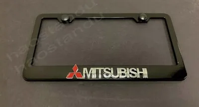 1x MITSUBISHI 3D Emblem BLACK Stainless License Plate Frame RUST FREE + ScrewCap • $16.95