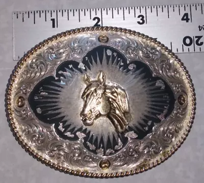 Vtg. 1980'S Montana Silversmiths Cameo HORSE TROPHY BELT BUCKLE MADE IN USA • $32