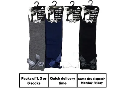 £7.99 • Buy Girls Children's Kids Grey Knee High School Socks With Satin Bow Sizes EUR 23-39