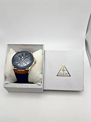 Guess Mens Blue/Rose Gold Tone Multi-function Watch U1049G2 • $84.59