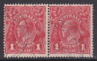 $4.10 • Buy KGV Heads Single Wmk 1d Red Die 1 FU *PAIR & POSTMARK* SG 21c (6C8)